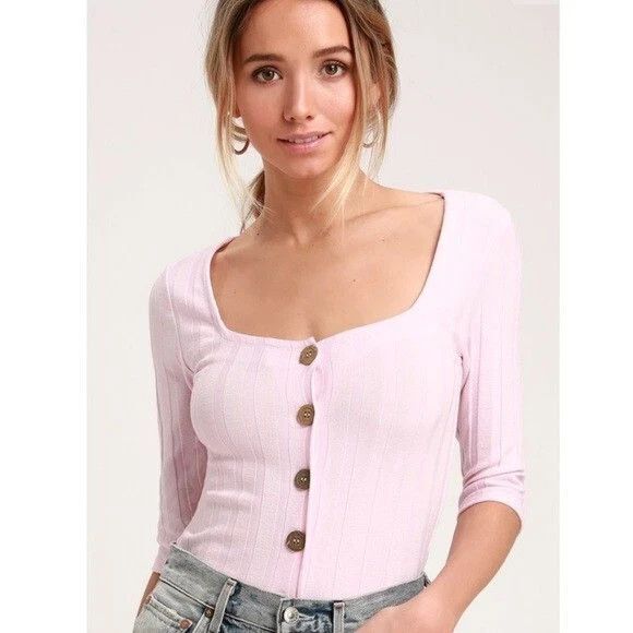 Free People Pink Central Park Button Down Sweater Ribbed Shirt Top Size S - Picture 5 of 5